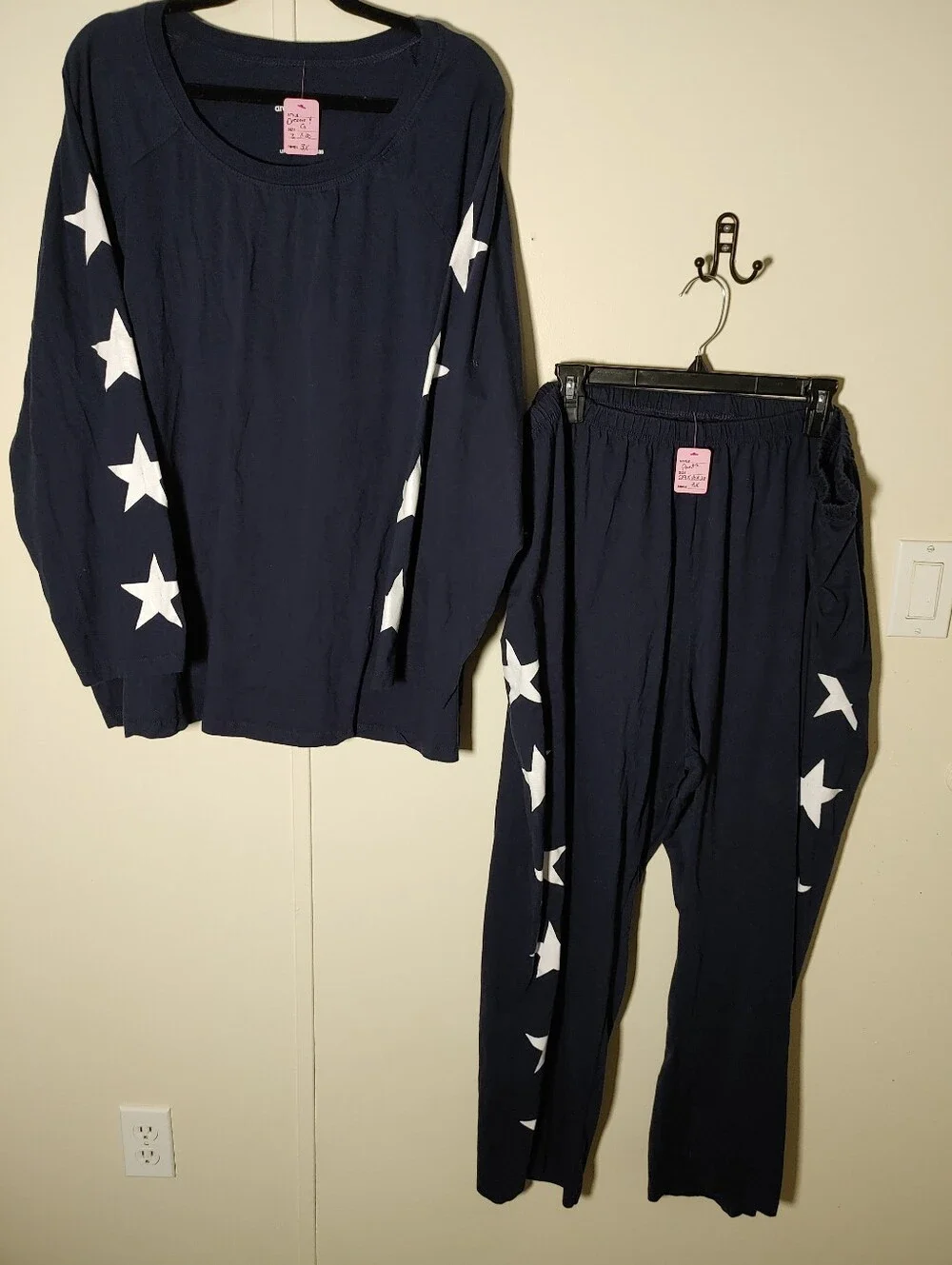 Dreams & Co. 3X Adorable Blue W/white Stars Long Sleeve Pajama Set